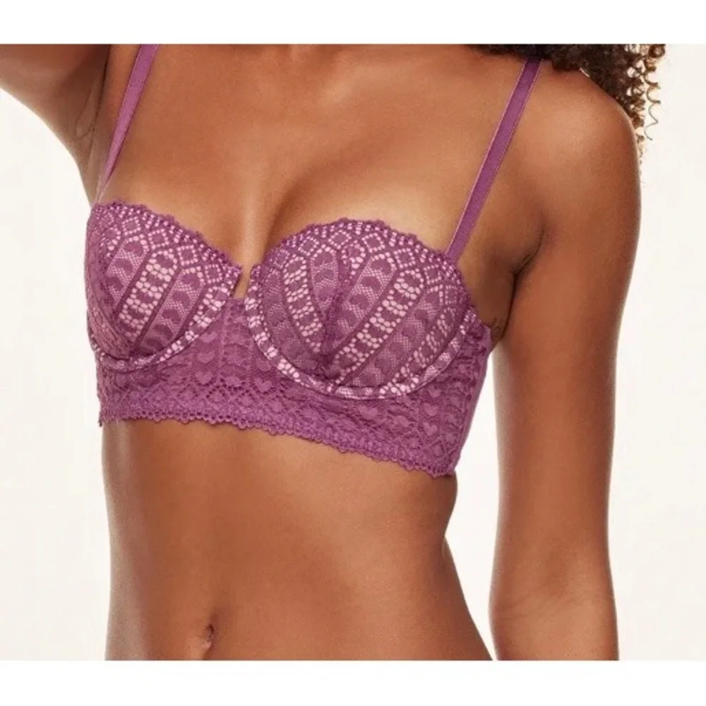 Adore Me Women's Nymphadora Contour Balconette Bra Purple Lace Hearts Size‎ 36B
